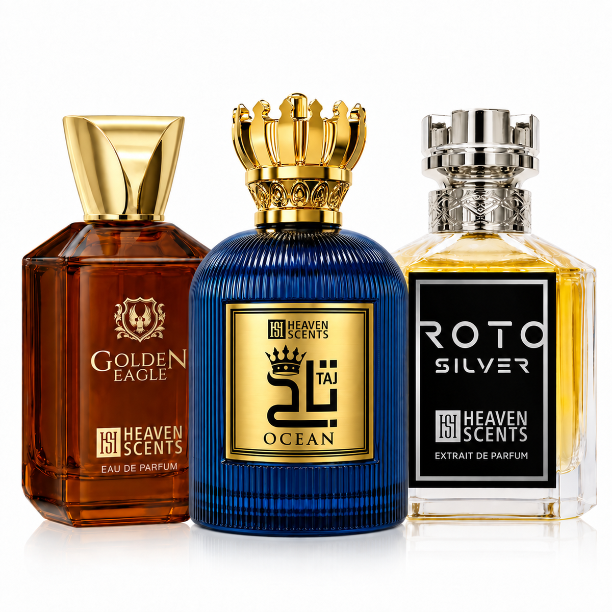Taj Ocean, Roto Silver and Golden Eagle 100ml perfume bundle by Heaven Scents