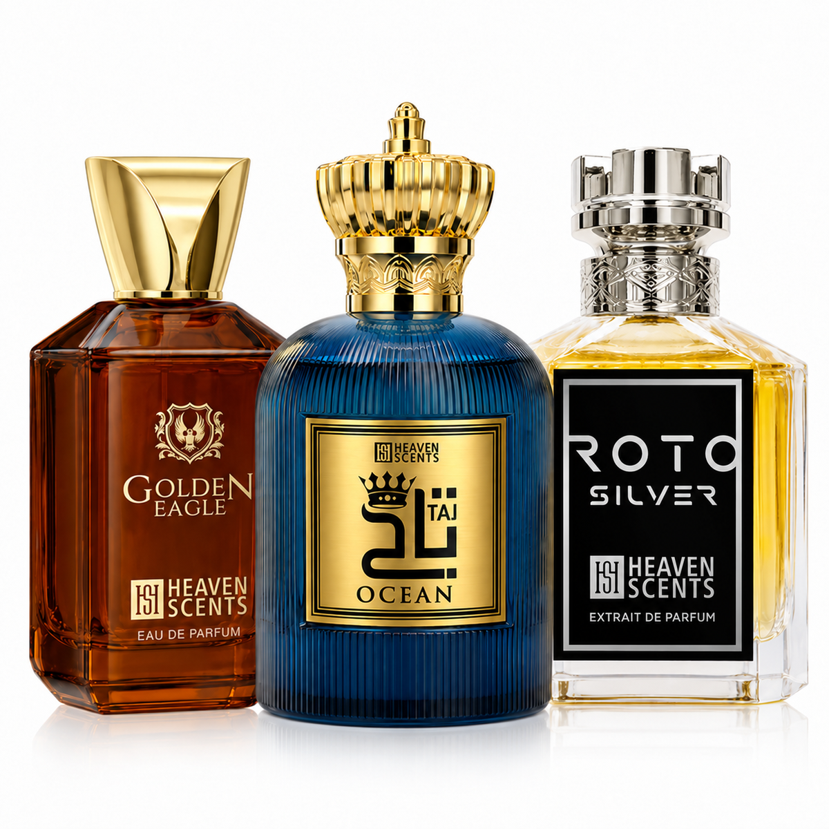 Taj Ocean, Roto Silver and Golden Eagle 100ml perfume bundle by Heaven Scents